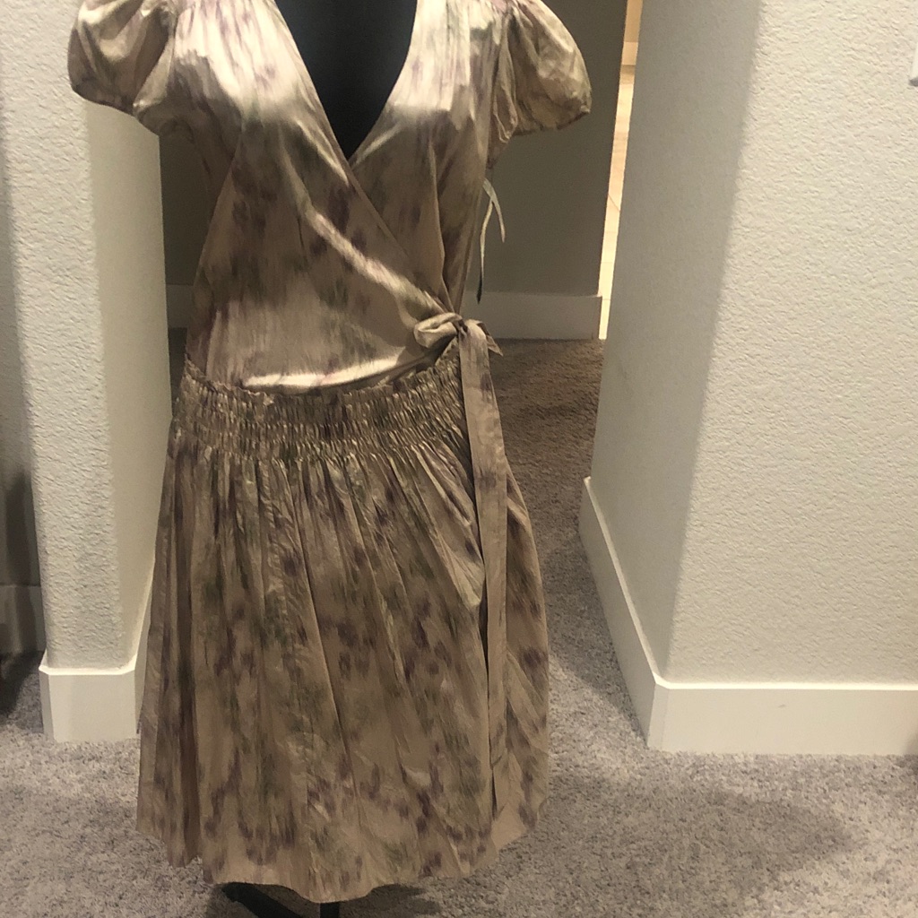 Dkny Beige And Purple Midi Dress